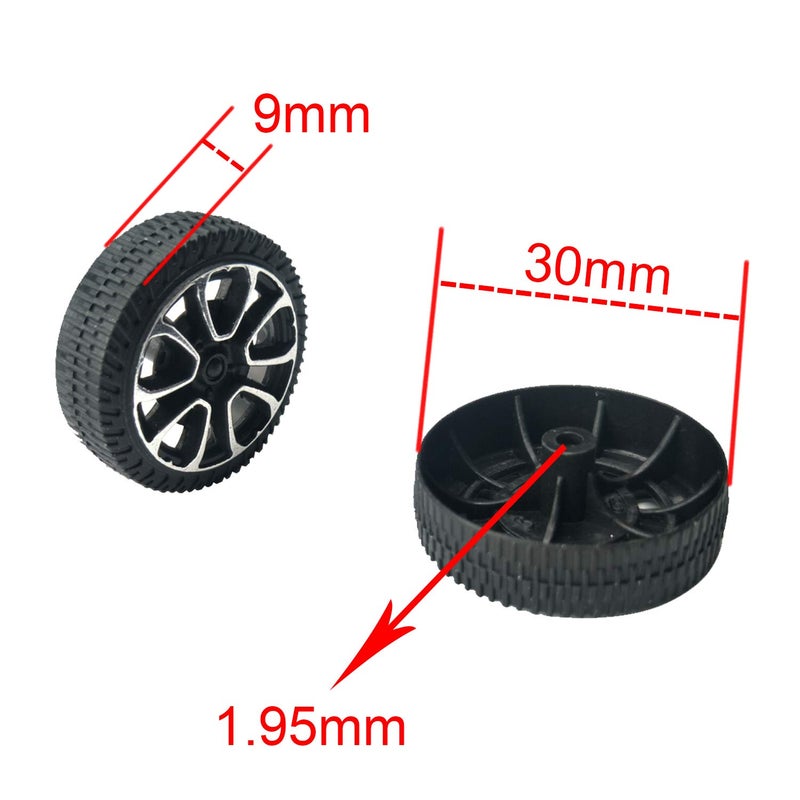EUDAX 100pcs Plastic Roll 2mm Dia Shaft Car Truck Model Toys Wheel (30mmx9mm) - Image 2